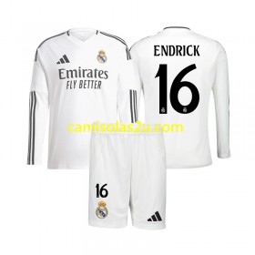 Camisolas de futebol Real Madrid Endrick 16 Criança Equipamento Principal 2024/25 Manga Comprida